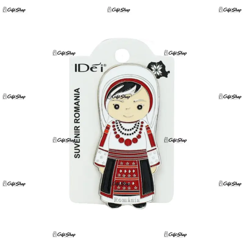 Costum traditional fata, magnet din metal